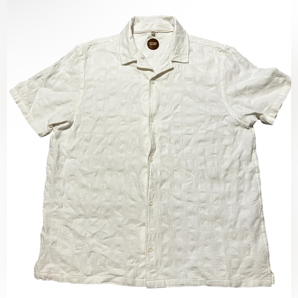 Common People Textured Knit Collar Short Sleeve Button Up Shirt Size XL